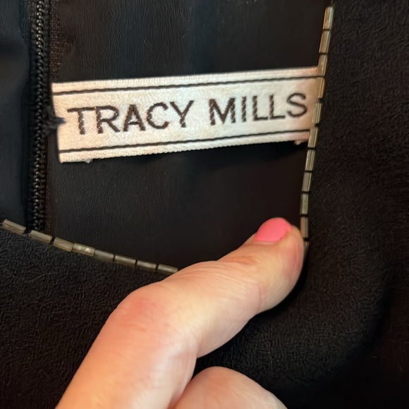 Perfect Black crepe 100% wool lined wrap dress,  exceptional beading. - Picture 5 of 8